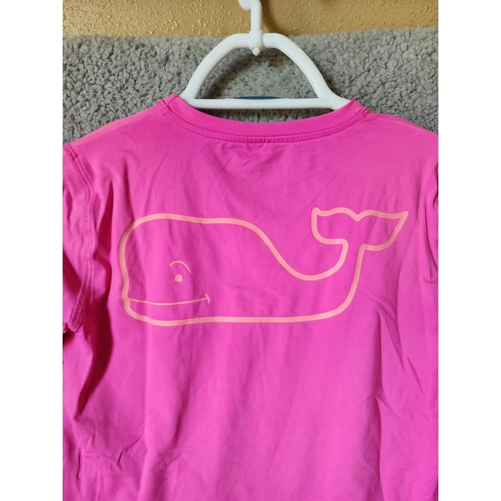 Vineyard Vines Rash Guard Kids Size M 10-12 Pink Long Sleeve Whale Logo Swim Top